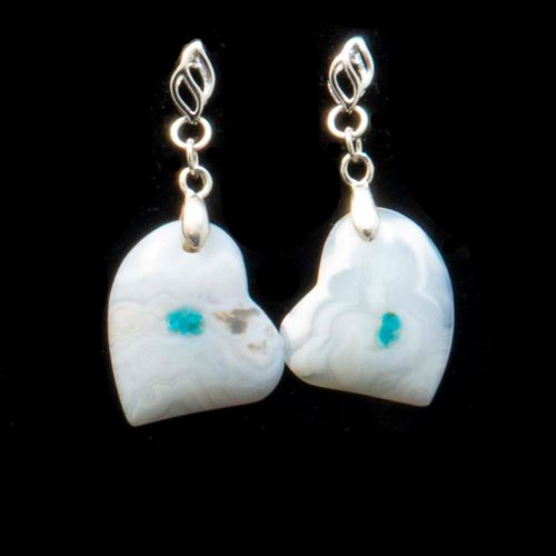 White Lacy Agate Tipsy Heart Earrings