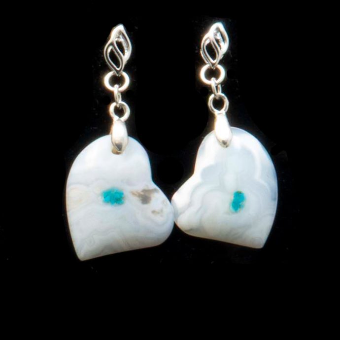 White Lacy Agate Tipsy Heart Earrings