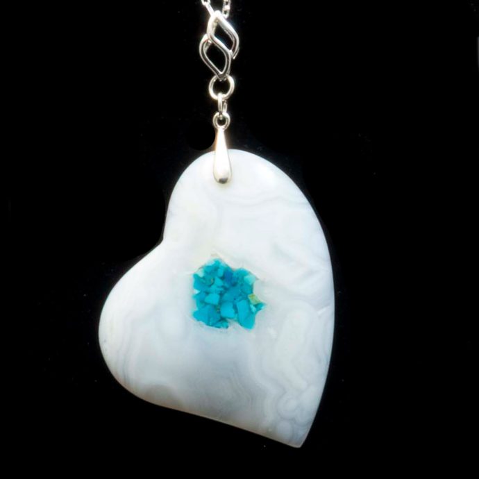 White Lacy Agate Tipsy Heart Pendant